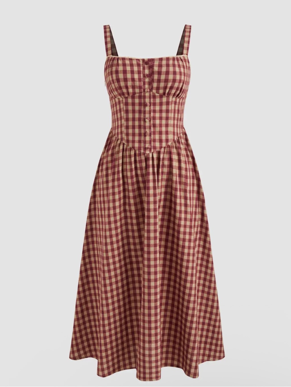 Cider Burgundy and Cream Gingham Midi Dress